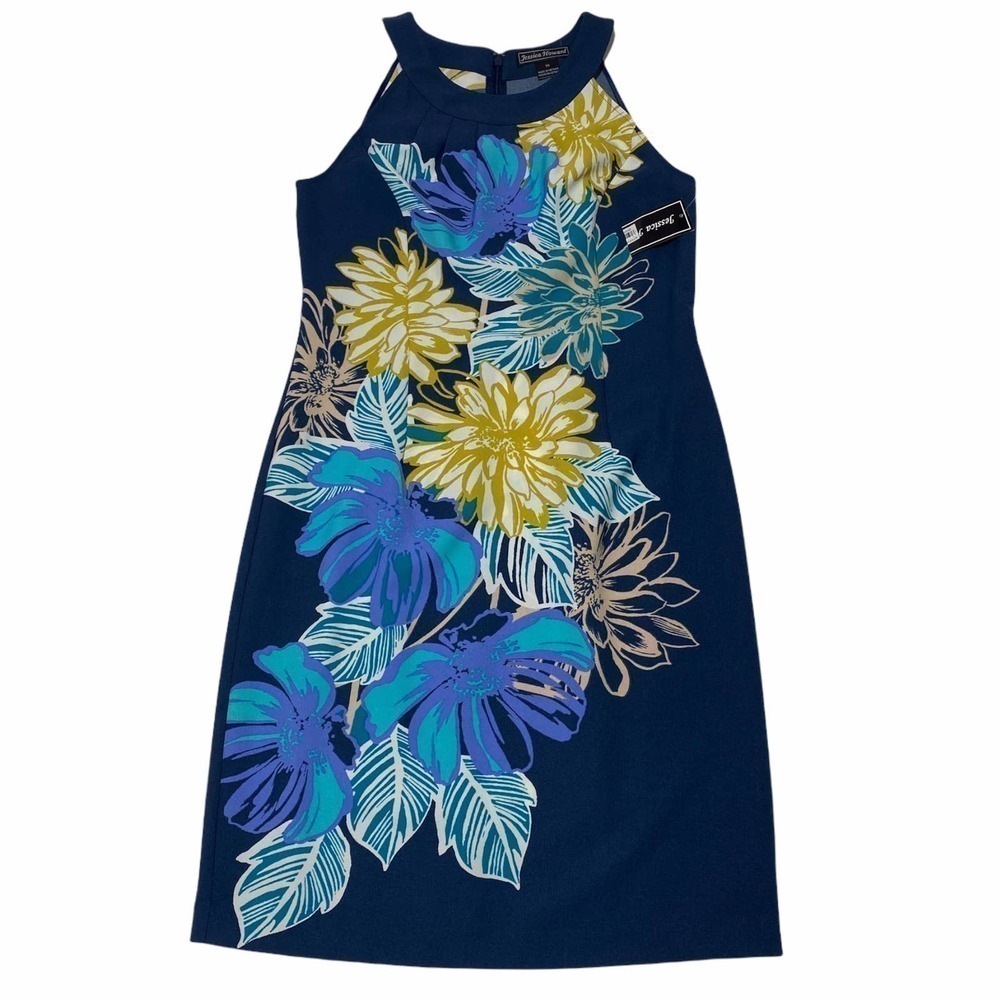 JESSICA Howard Blue Yellow Floral Print Sleeveless Sheath Mini Dress NWT - Picture 5 of 13